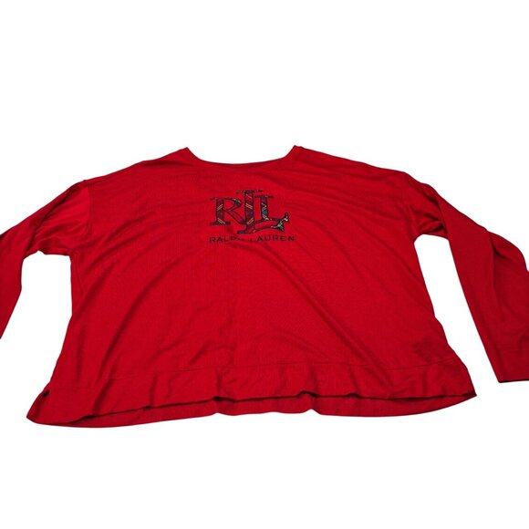 Lauren Ralph Lauren Red Long Sleeve Womens Top With Plaid RLL Logo Size XL - Picture 5 of 10